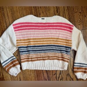 Billabong Seeing Stripes Cropped Sweater in Pink, Orange, and Cream